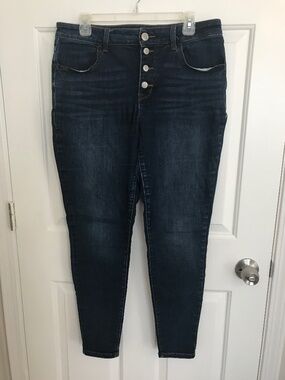 Maurices High Rise Skinny Stretch Button Fly Denim Jean Size LREG Dark Sandblast